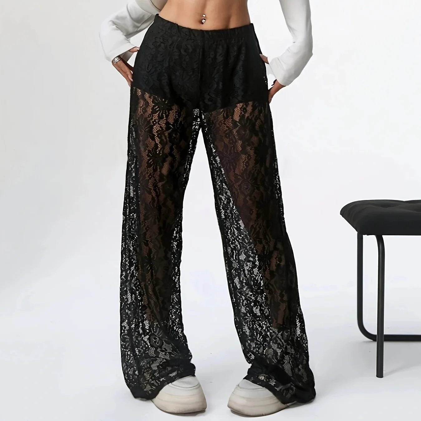 Laceveil Straight-Leg Pants
