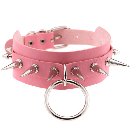 Pink Spike Rivet Choker – Gothic Punk Statement