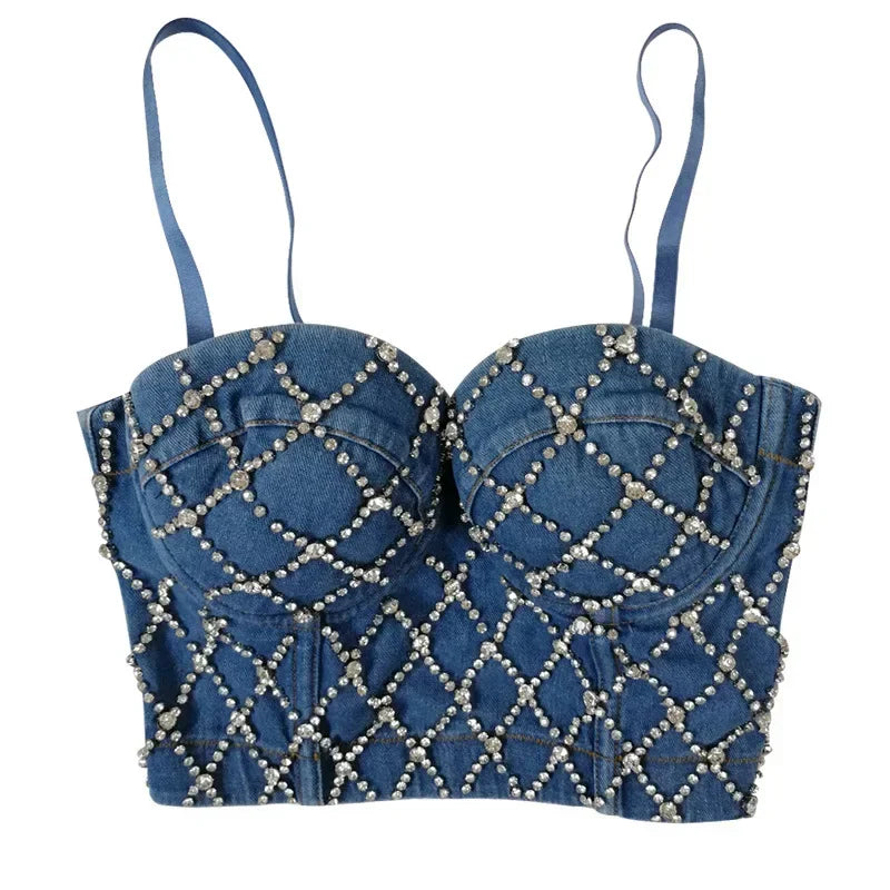DiamondShine™ Y2K Sequin Push-Up Crop Top