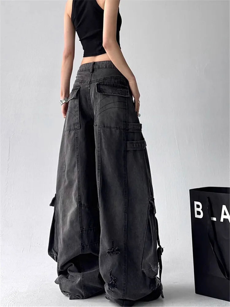 Deconstructed Eclipse - Wide-Leg Multi-Pocket Jeans