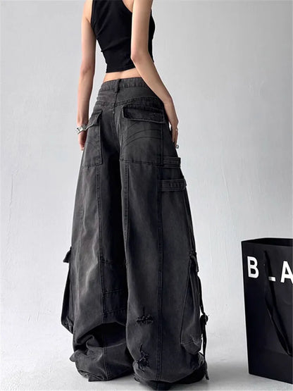 Deconstructed Eclipse - Wide-Leg Multi-Pocket Jeans