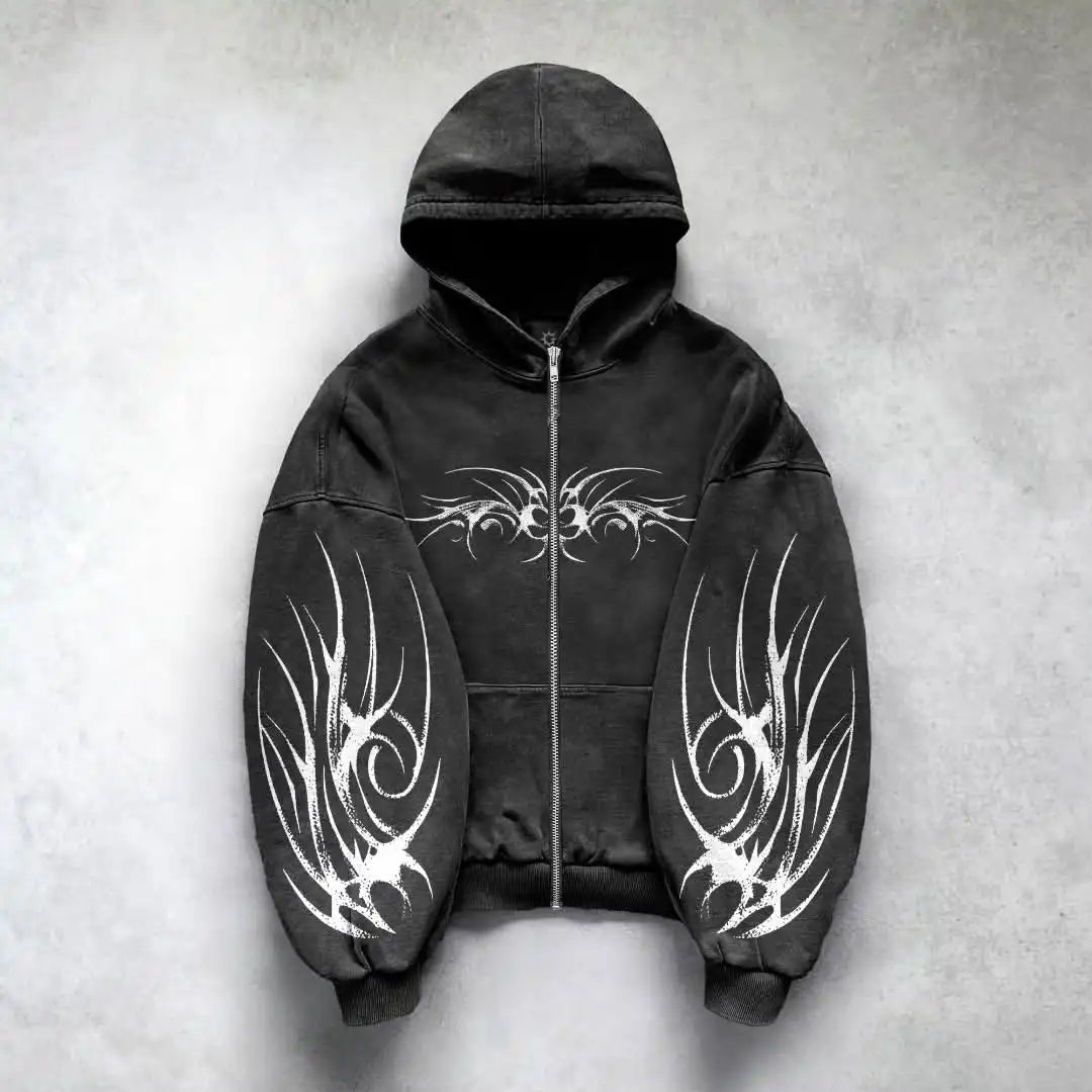URBANO//Y2K Punk Zip-Up Hoodie – Retro Harajuku Streetwear