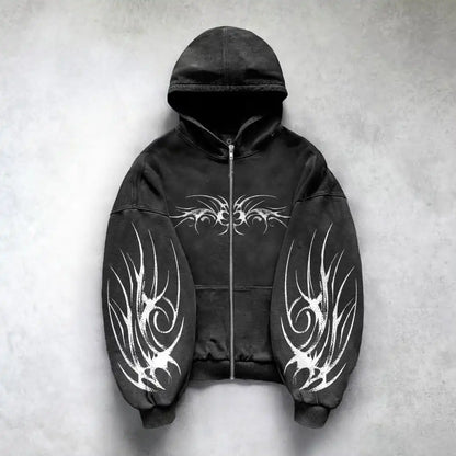 URBANO//Y2K Punk Zip-Up Hoodie – Retro Harajuku Streetwear