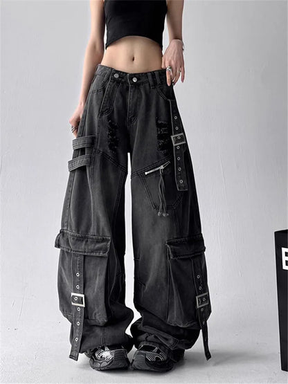 Deconstructed Eclipse - Wide-Leg Multi-Pocket Jeans