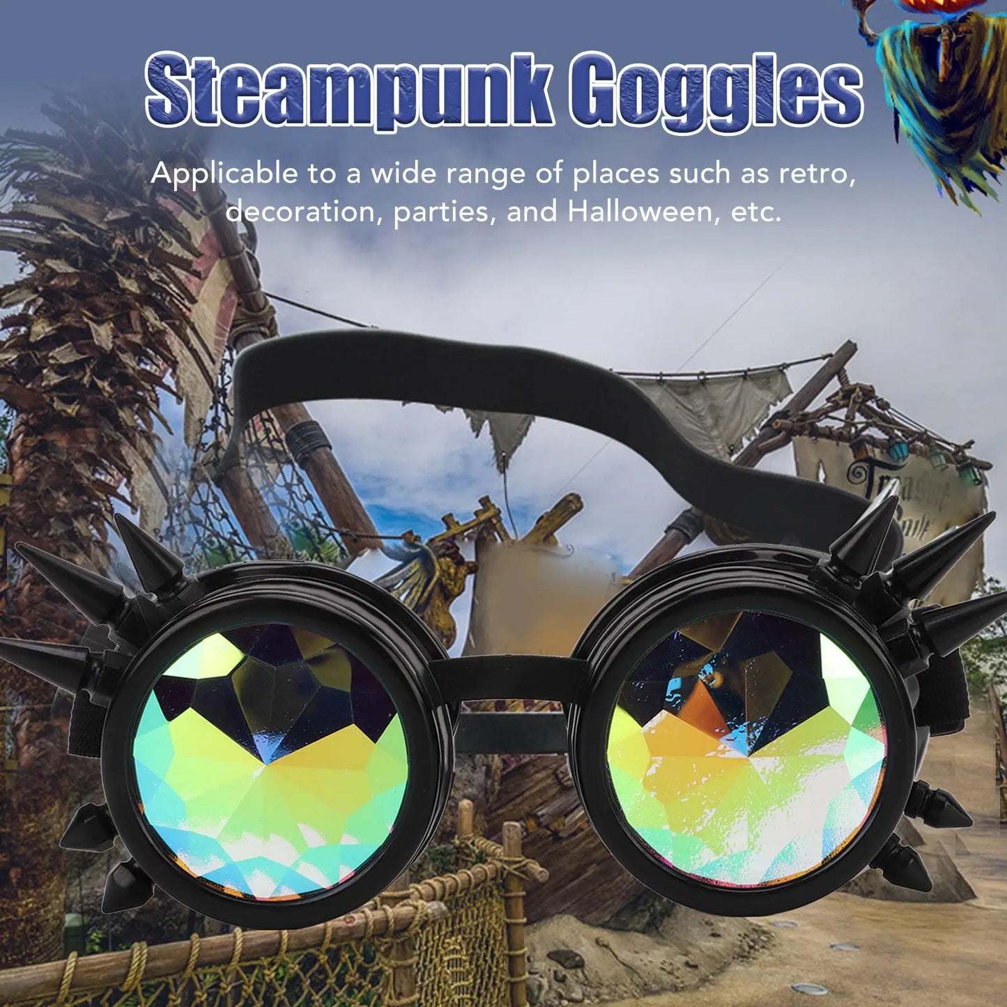 CyberKaleido Steampunk Goggles – Retro Rave Neon Glasses