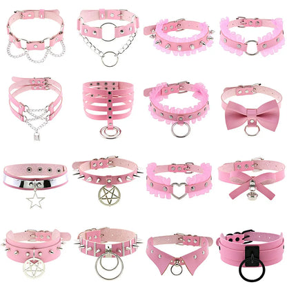 Pink Spike Rivet Choker – Gothic Punk Statement