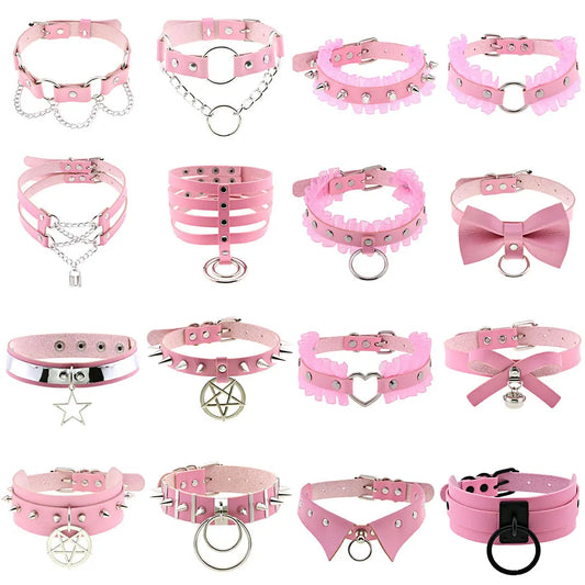 Pink Spike Rivet Choker – Gothic Punk Statement