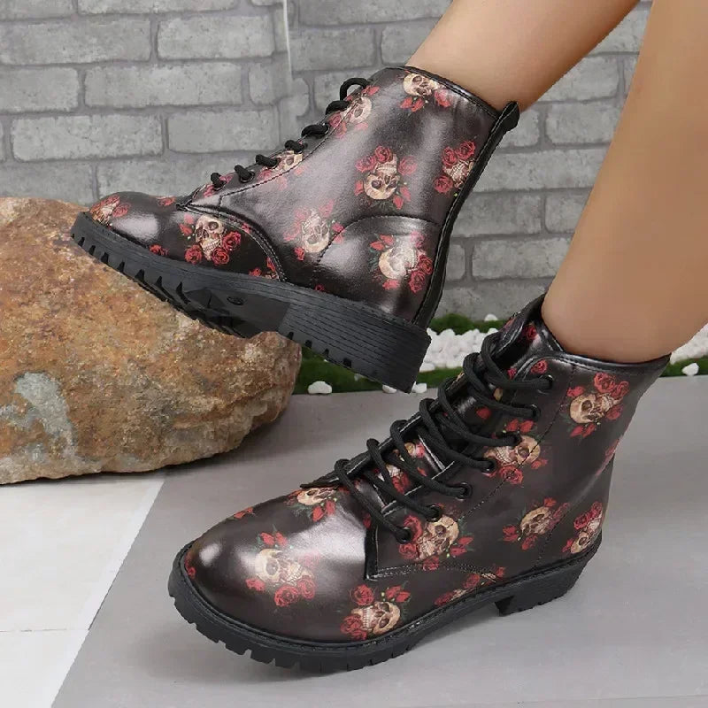 Shadow Skull Ankle Boots