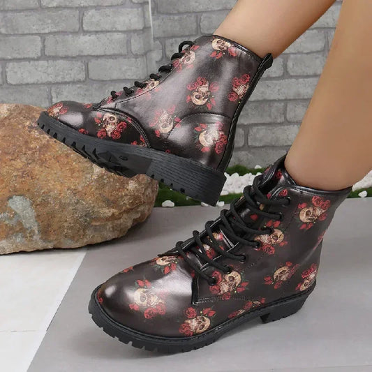 Shadow Skull Ankle Boots