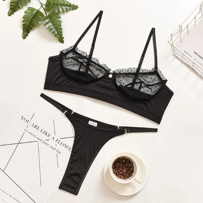 Women’s Lace Lingerie Set — Underwire Bra, Ruffle Lace, Brief