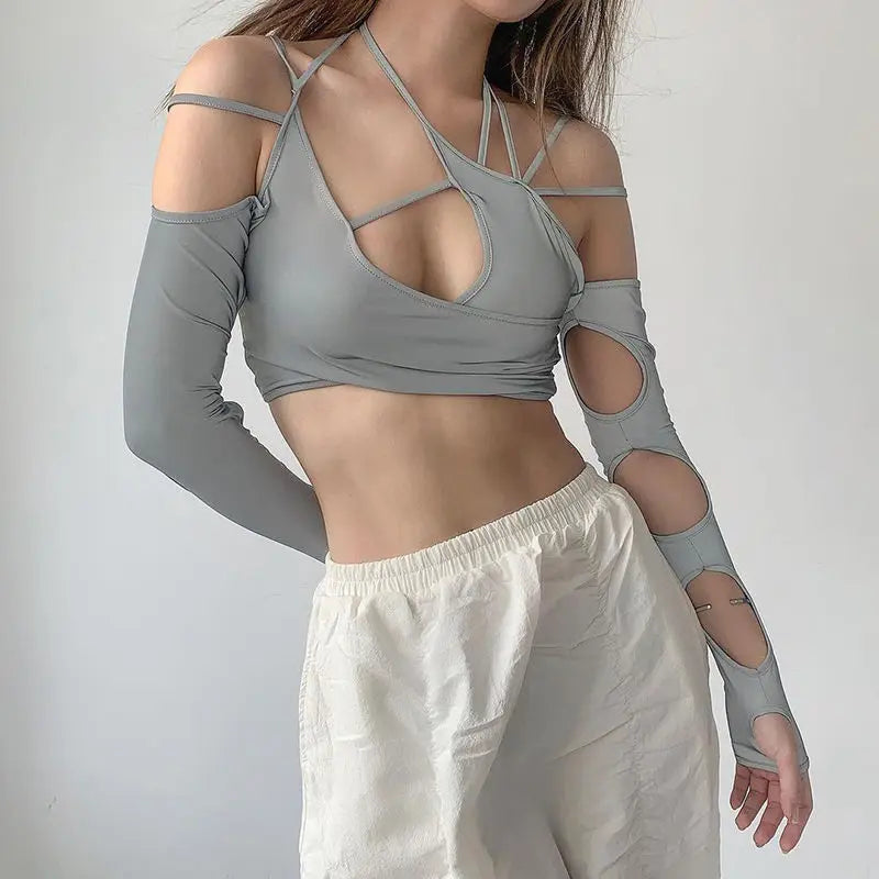 Cyber Noir Hollow Crop Top