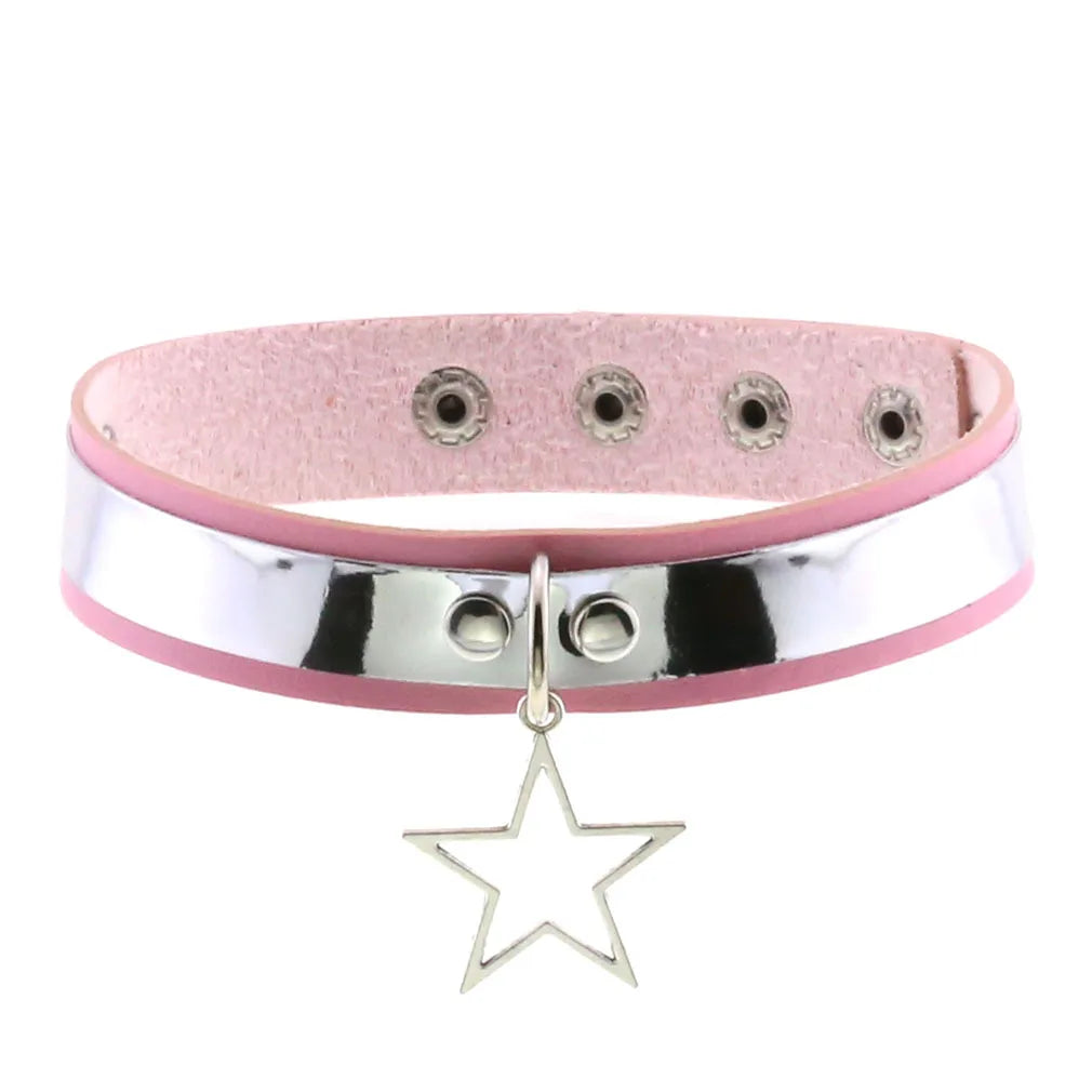 Pink Spike Rivet Choker – Gothic Punk Statement