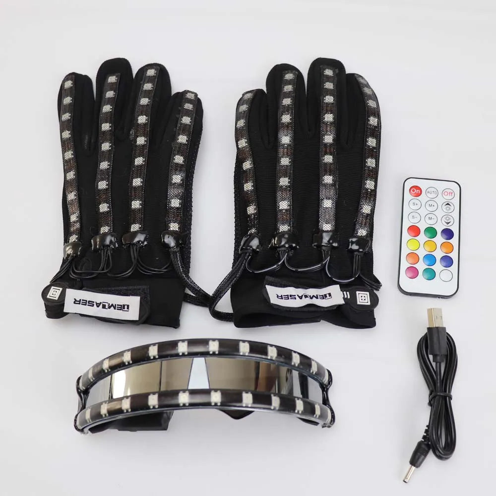 Neon Pulse LED Glow Gloves & Color-Changing Glasses Set