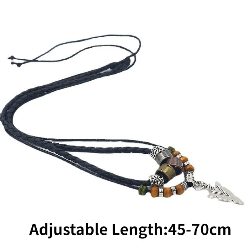 Arrow Trail – Men’s Artificial Leather Rope Beaded Necklace