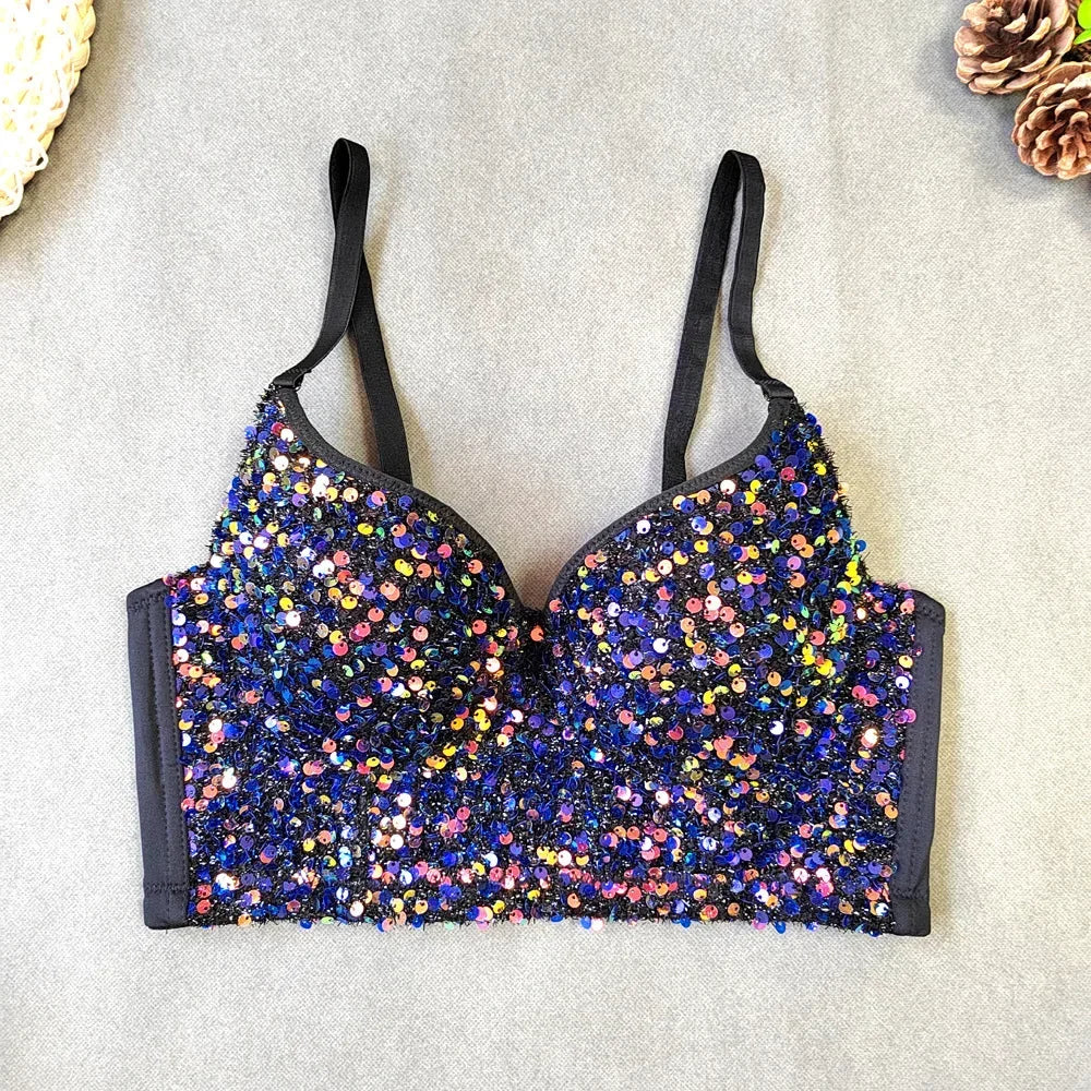 DiamondShine™ Y2K Sequin Push-Up Crop Top