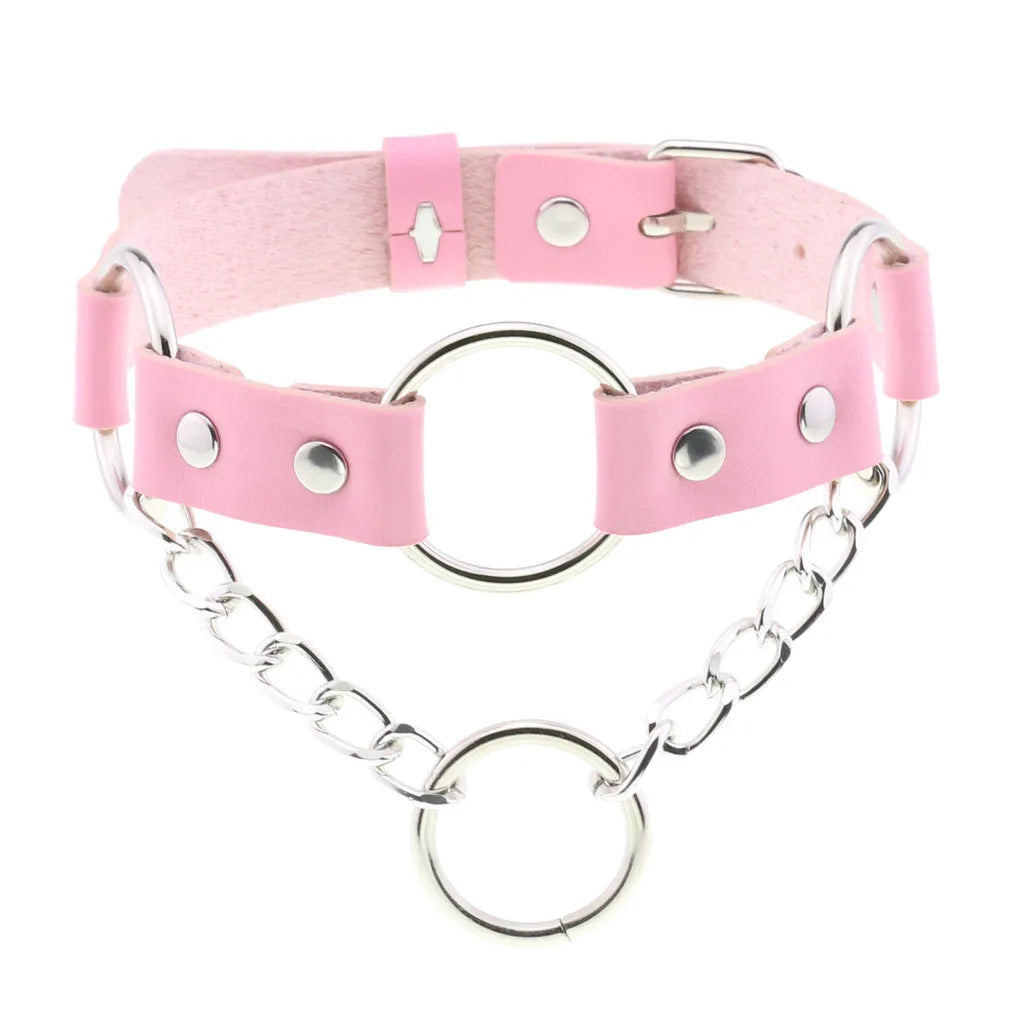 Pink Spike Rivet Choker – Gothic Punk Statement