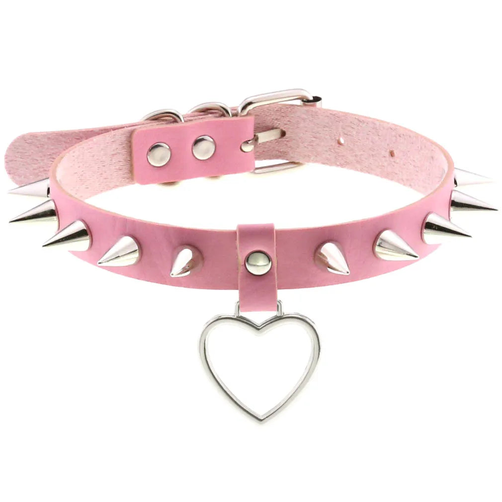 Pink Spike Rivet Choker – Gothic Punk Statement