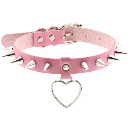 Pink Spike Rivet Choker – Gothic Punk Statement